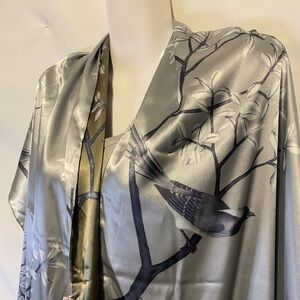 Chinese Silky Floral Scarf Green /Gray